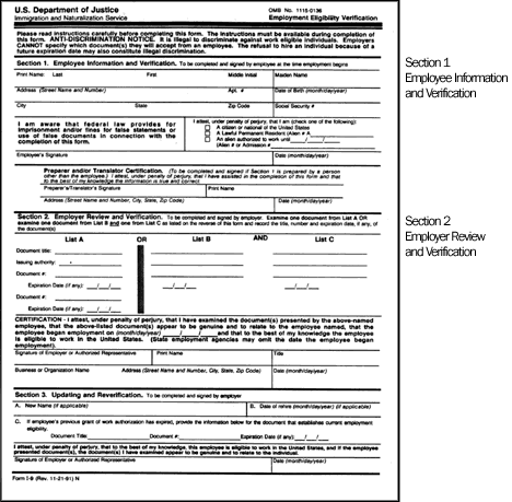 Employment Eligibility Verification Form, I-9 - Sample