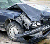 Car with severe front end damage